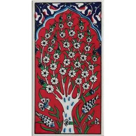 Armada Çini ED 205 10x20 cm Kırmızı Hayat Ağacı Eldekoru Çini Karo