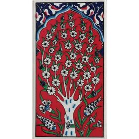 Armada Çini ED 205 10x20 cm Kırmızı Hayat Ağacı Eldekoru Çini Karo