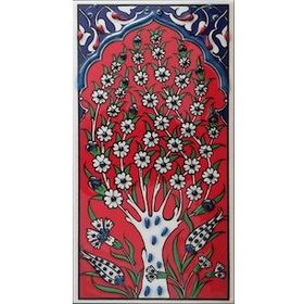 Armada Çini ED 205 10x20 cm Kırmızı Hayat Ağacı Eldekoru Çini Karo