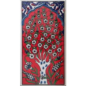 Armada Çini ED 205 10x20 cm Kırmızı Hayat Ağacı Eldekoru Çini Karo