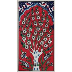 Armada Çini ED 205 10x20 cm Kırmızı Hayat Ağacı Eldekoru Çini Karo