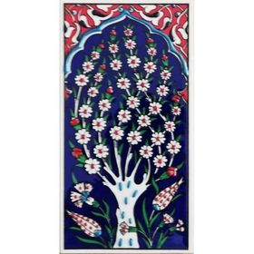 Armada Çini ED 206 10x20 cm Lacivert Hayat Ağacı Eldekoru Çini Karo