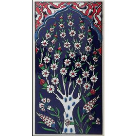 Armada Çini ED 206 10x20 cm Lacivert Hayat Ağacı Eldekoru Çini Karo