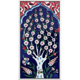 Armada Çini ED 206 10x20 cm Lacivert Hayat Ağacı Eldekoru Çini Karo