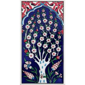 Armada Çini ED 206 10x20 cm Lacivert Hayat Ağacı Eldekoru Çini Karo