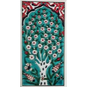 Armada Çini ED 207 10x20 cm Yeşil Hayat Ağacı Eldekoru Çini Karo