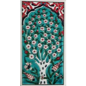 Armada Çini ED 207 10x20 cm Yeşil Hayat Ağacı Eldekoru Çini Karo