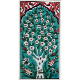 Armada Çini ED 207 10x20 cm Yeşil Hayat Ağacı Eldekoru Çini Karo