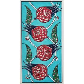 Armada Çini ED 208 10x20 cm Yeşil Nar çiçekli Eldekoru Çini Karo