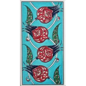 Armada Çini ED 208 10x20 cm Yeşil Nar çiçekli Eldekoru Çini Karo
