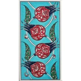 Armada Çini ED 208 10x20 cm Yeşil Nar çiçekli Eldekoru Çini Karo