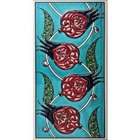 Armada Çini ED 208 10x20 cm Yeşil Nar çiçekli Eldekoru Çini Karo