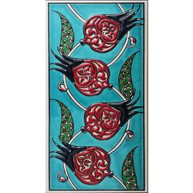 Armada Çini ED 208 10x20 cm Yeşil Nar çiçekli Eldekoru Çini Karo