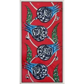 Armada Çini ED 210 10x20 cm Kırmızı Nar çiçekli Eldekoru Çini Karo