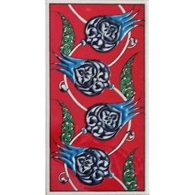 Armada Çini ED 210 10x20 cm Kırmızı Nar çiçekli Eldekoru Çini Karo