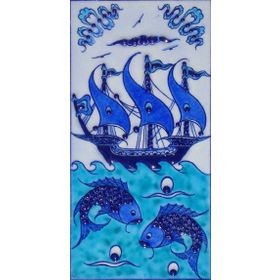 Armada Çini ED 214 10x20 cm Mavi İznik Kalyon Eldekoru Çini Karo