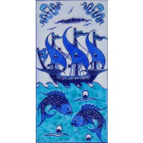 Armada Çini ED 214 10x20 cm Mavi İznik Kalyon Eldekoru Çini Karo