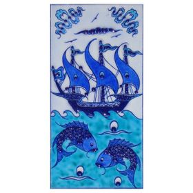 Armada Çini ED 214 10x20 cm Mavi İznik Kalyon Eldekoru Çini Karo