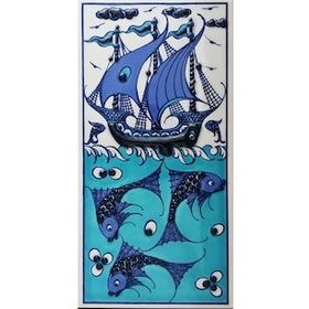 Armada Çini ED 214 10x20 cm Mavi İznik Kalyon Eldekoru Çini Karo