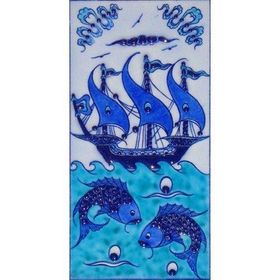Armada Çini ED 214 10x20 cm Mavi İznik Kalyon Eldekoru Çini Karo