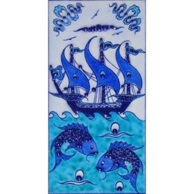 Armada Çini ED 214 10x20 cm Mavi İznik Kalyon Eldekoru Çini Karo