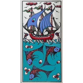 Armada Çini ED 214 10x20 cm Mavi İznik Kalyon Eldekoru Çini Karo