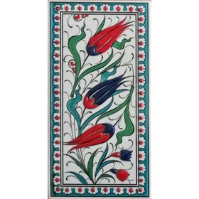 Armada Çini ED 215 10x20 cm Turkuaz Üç lale Eldekoru Çini Karo