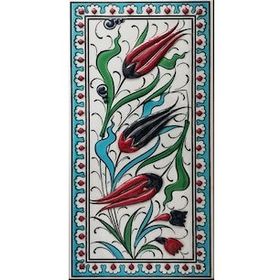 Armada Çini ED 215 10x20 cm Turkuaz Üç lale Eldekoru Çini Karo