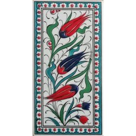 Armada Çini ED 215 10x20 cm Turkuaz Üç lale Eldekoru Çini Karo