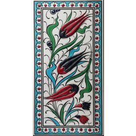 Armada Çini ED 215 10x20 cm Turkuaz Üç lale Eldekoru Çini Karo