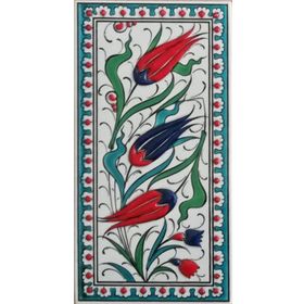 Armada Çini ED 215 10x20 cm Turkuaz Üç lale Eldekoru Çini Karo