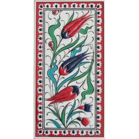 Armada Çini ED 217 10x20 cm Kırmızı Üç Lale Eldekoru Çini Karo