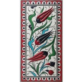 Armada Çini ED 217 10x20 cm Kırmızı Üç Lale Eldekoru Çini Karo