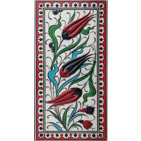 Armada Çini ED 217 10x20 cm Kırmızı Üç Lale Eldekoru Çini Karo