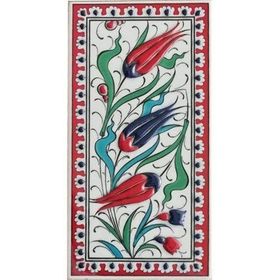 Armada Çini ED 217 10x20 cm Kırmızı Üç Lale Eldekoru Çini Karo
