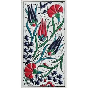 Armada Çini ED 222 10x20 cm Üç Lale Karanfil Kütahya Eldekoru Çini Karo