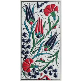 Armada Çini ED 222 10x20 cm Üç Lale Karanfil Kütahya Eldekoru Çini Karo