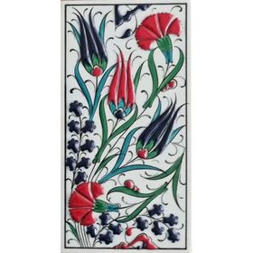 Armada Çini ED 222 10x20 cm Üç Lale Karanfil Kütahya Eldekoru Çini Karo