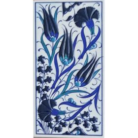 Armada Çini ED 224 10x20 cm Üç Lale Mavi Beyaz Eldekoru Çini Karo
