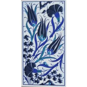 Armada Çini ED 224 10x20 cm Üç Lale Mavi Beyaz Eldekoru Çini Karo