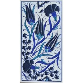 Armada Çini ED 224 10x20 cm Üç Lale Mavi Beyaz Eldekoru Çini Karo