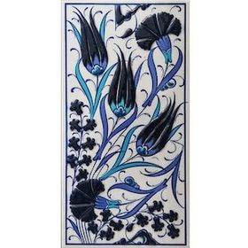 Armada Çini ED 224 10x20 cm Üç Lale Mavi Beyaz Eldekoru Çini Karo