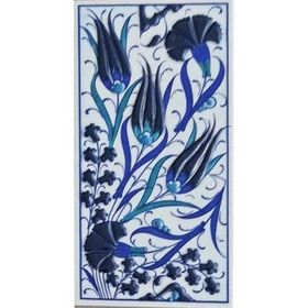 Armada Çini ED 224 10x20 cm Üç Lale Mavi Beyaz Eldekoru Çini Karo