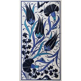 Armada Çini ED 224 10x20 cm Üç Lale Mavi Beyaz Eldekoru Çini Karo