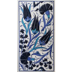 Armada Çini ED 224 10x20 cm Üç Lale Mavi Beyaz Eldekoru Çini Karo