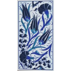 Armada Çini ED 224 10x20 cm Üç Lale Mavi Beyaz Eldekoru Çini Karo