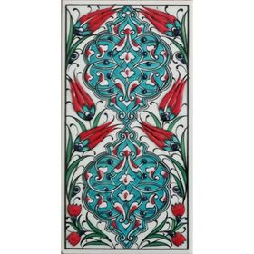 Armada Çini ED 228 10x20 cm Turkuaz Rumi Desen Eldekoru Çini Karo