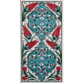 Armada Çini ED 228 10x20 cm Turkuaz Rumi Desen Eldekoru Çini Karo
