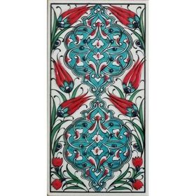 Armada Çini ED 228 10x20 cm Turkuaz Rumi Desen Eldekoru Çini Karo