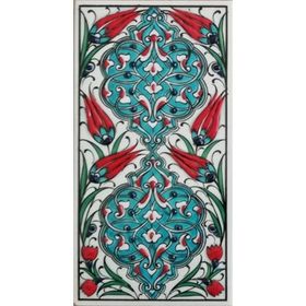 Armada Çini ED 228 10x20 cm Turkuaz Rumi Desen Eldekoru Çini Karo